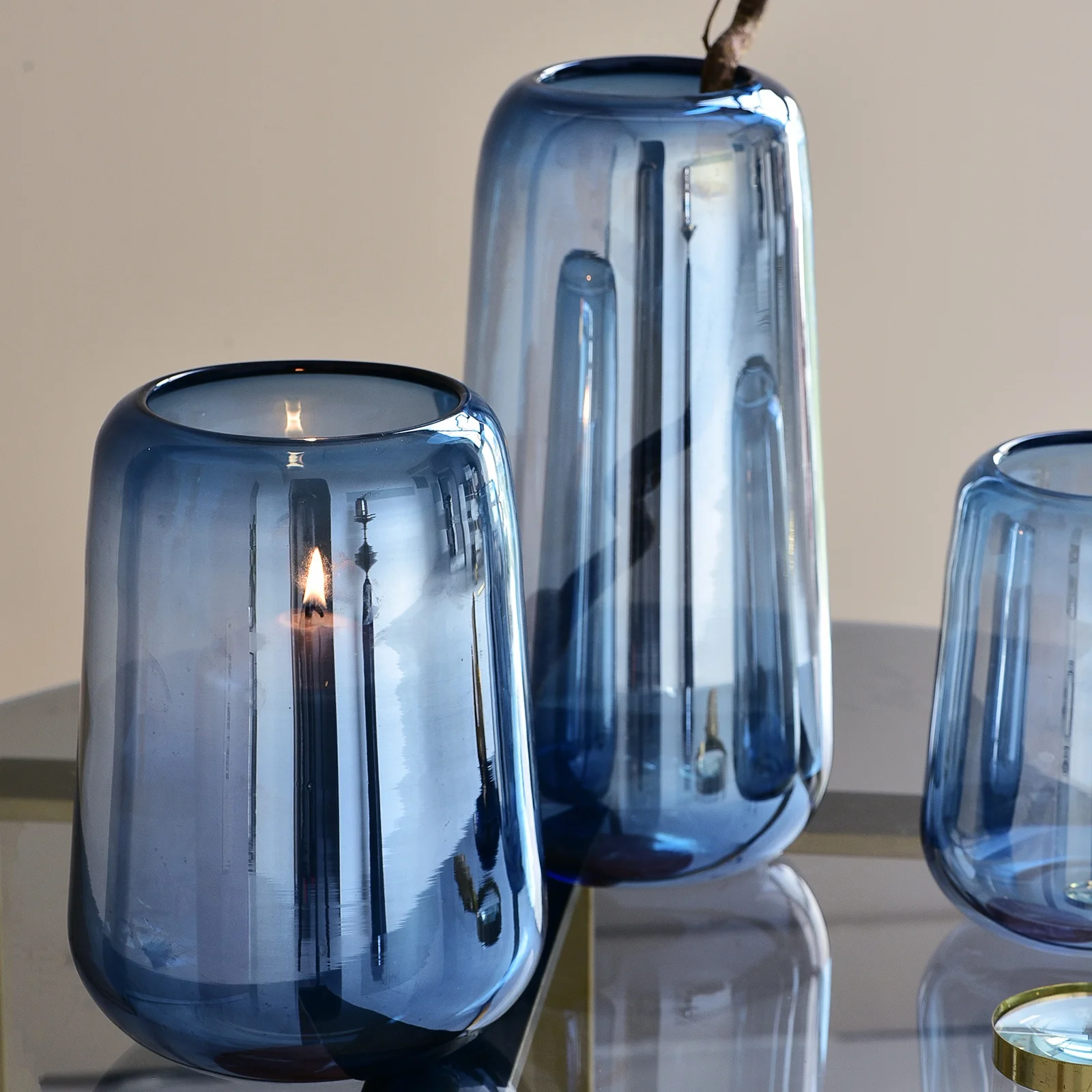 Bixuan Vases Optic Blue Color with Pearly-lustre Decor Flower Arrangement Glass Vase Contemporary Wedding Table Centerpieces