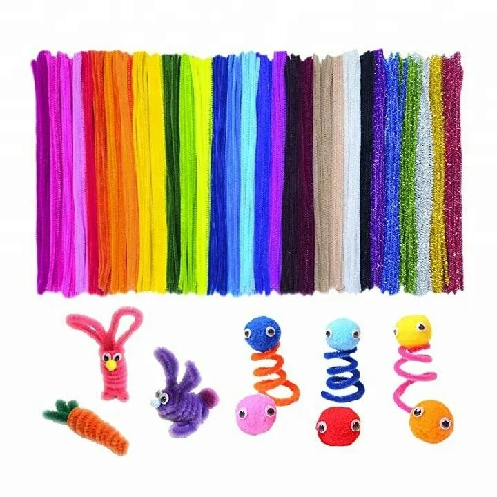 6mm x 12 inch DIY Art Craft Decorations Wire Chenille Stems Tinsel Assorted Colors Pipe Cleaner
