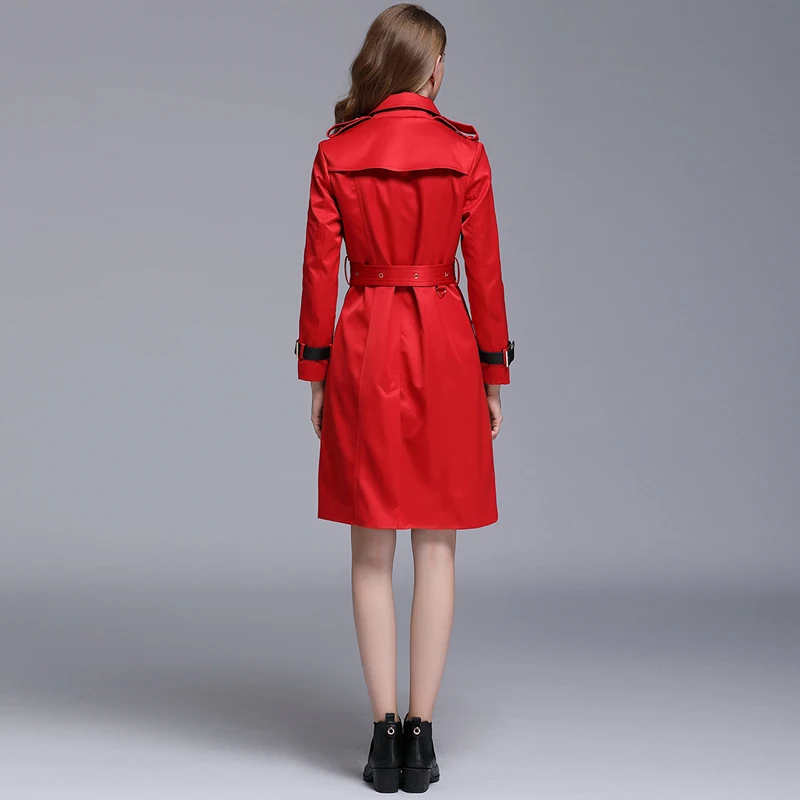 
Wholesale Autumn and Spring Women Fashion Lapel Collar British Style Long Sleeve Double Breasted Trench Coat 3 Colors 