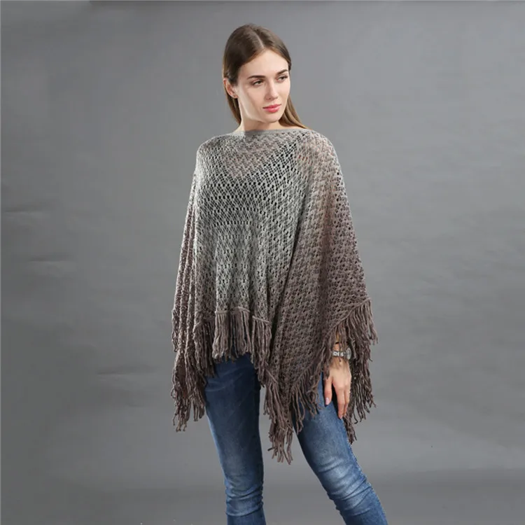
Women pullover Knitted poncho sweater Gradient Pashmina Scarf 