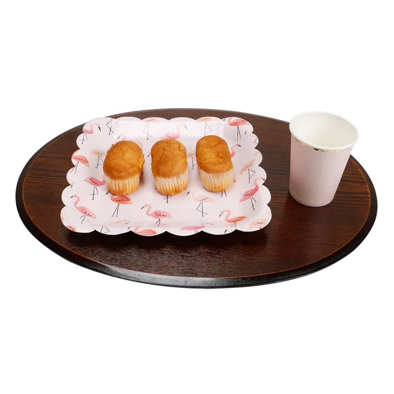 Wholesale New Hot Sell Disposable Vivid  250gsm  9 inch Flamingo Paper Plates with Lace Border