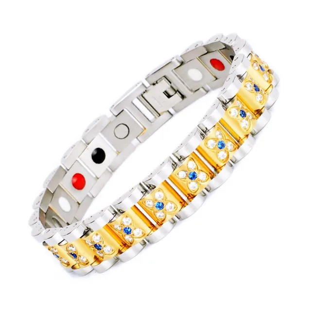 Rhinestone Jewelry Stainless Steel Health Magnet Ion Positive Energy Germanium Bracelet On Sale