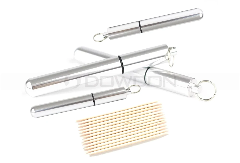 Portable Aluminium Toothpick Holder Mobile Toothpick Case Waterproof Box Metal Pill Case with Keychain