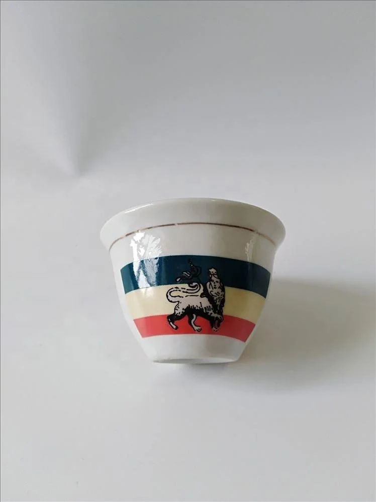 Hot sales ceramic coffee  cups lion and flag for ethiopian coffee ceremony