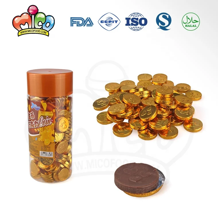 mini gold coin shape chocolate in jars