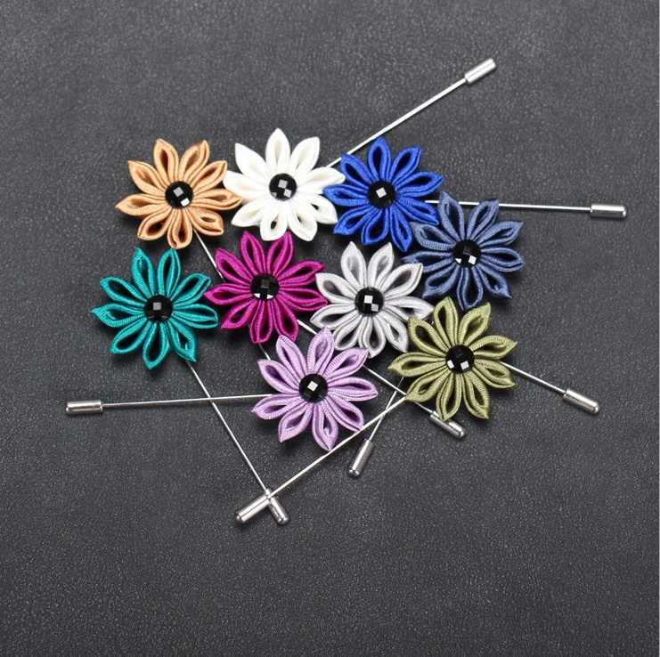 Flower fabric lapel pin custom made vintage brooches rhinestone bouquet