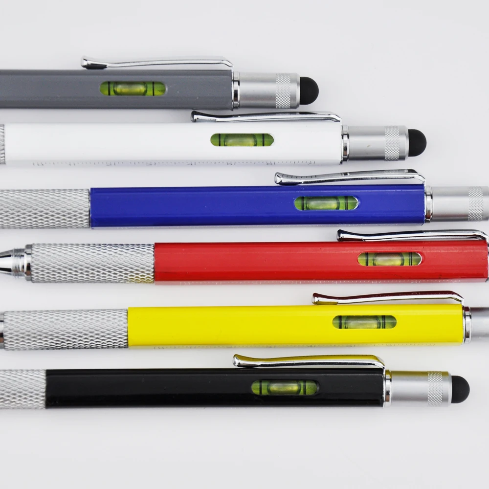 
5 in 1 touch stylus multifunction ballpoint Pen with spirit level ruler multi tool pen 