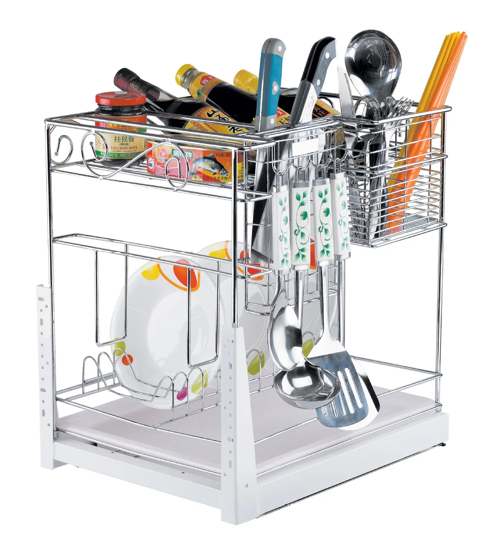 
Metal Kitchen Cabinet sale -Pull Out Drawer Multi-functional 2 tier mesh Wire sliding cabinet Basket 
