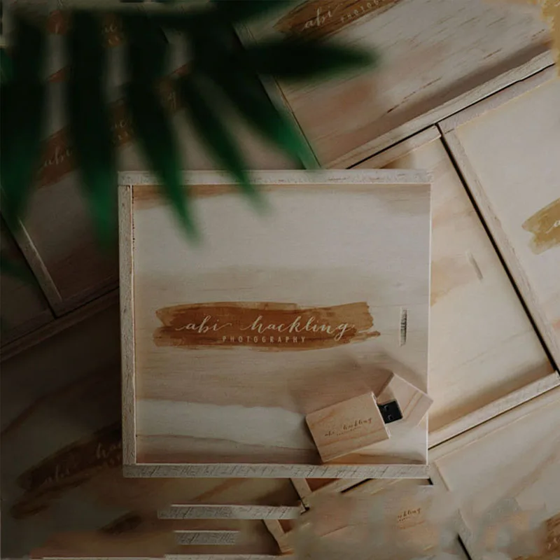 Custom USB flash drive wedding photo gift packaging wooden keepsake box