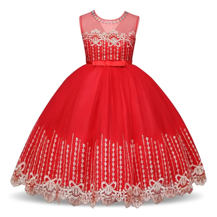 hot sale 2019 new style Wedding Party Evening Princess kids flower baby girl dress for girl 2-10 year