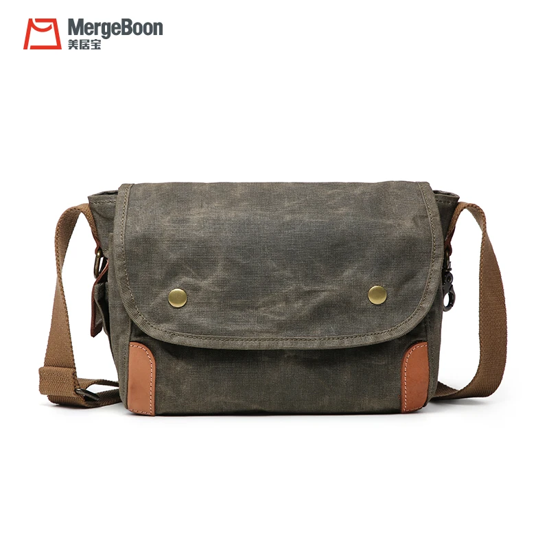 Men Leather Crossbody Canvas Bag Eco Friendly Travel High quality Single Zipper & Hasp Vintage Cotton