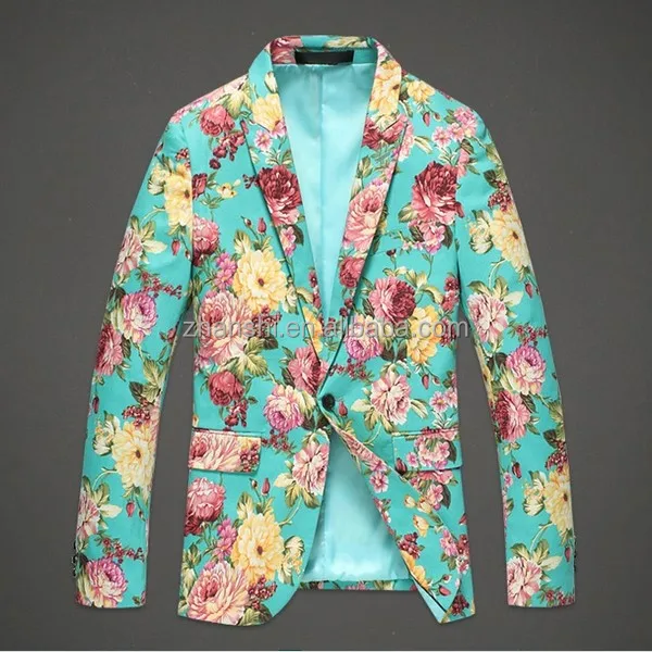 Fashionable Designer Printed Suits One Button Printed Floral Blazers Mens
