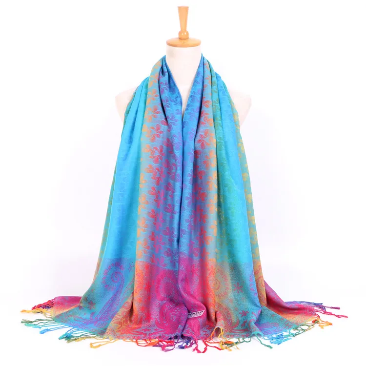 Colorful flowers Jacquard Scarf cotton pashmina Women Wrap Shawl tassels Scarves