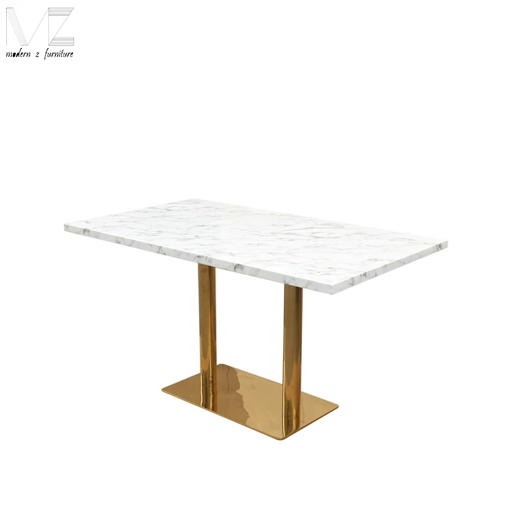 New Design Stainless Steel Faux square Marble Top Dining Table for 4 People