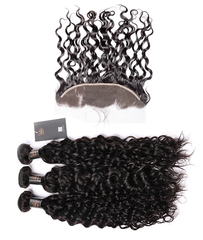 Sunlight 2023 long hair  Sunlight remy Human Hair water wave 9A 3 Bundles Malaysian Water Wave Hair With  lace Frontal