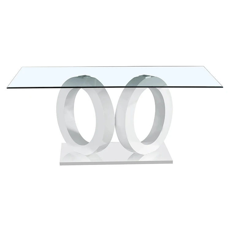 Wholesale Tempered Glass Top MDF Frame High gloss Dining Table
