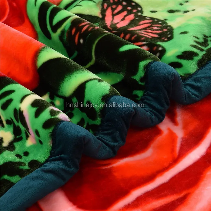 Hot-selling Plush Soft King size floral printed raschel korean mink blankets