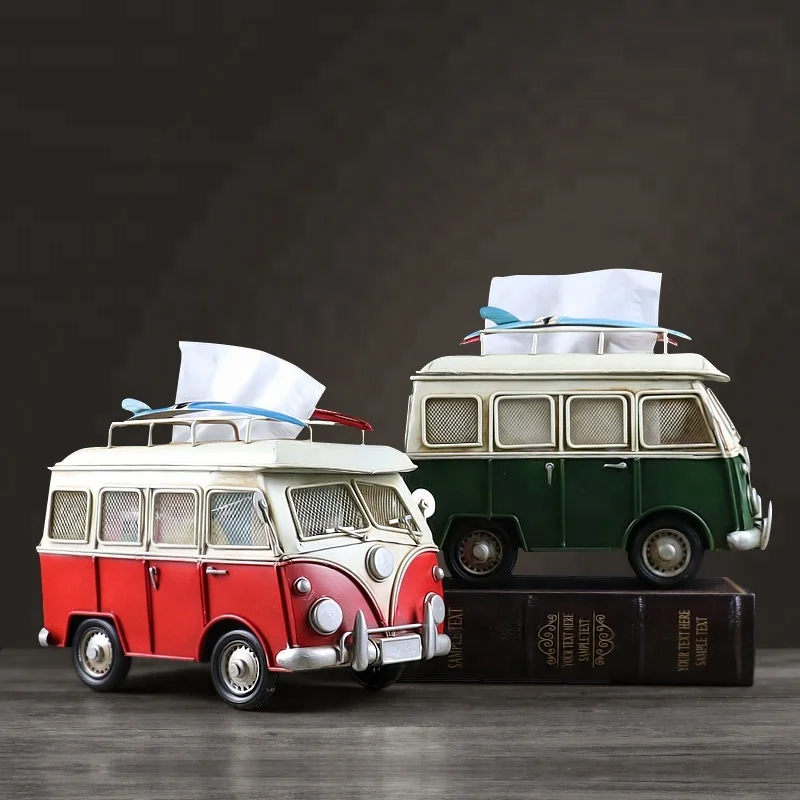 
Vintage Home Decor Bus Model Dispenser Metal Tissue Box Holder Antique Metal Craft For Home Bar Living Room Decoration 
