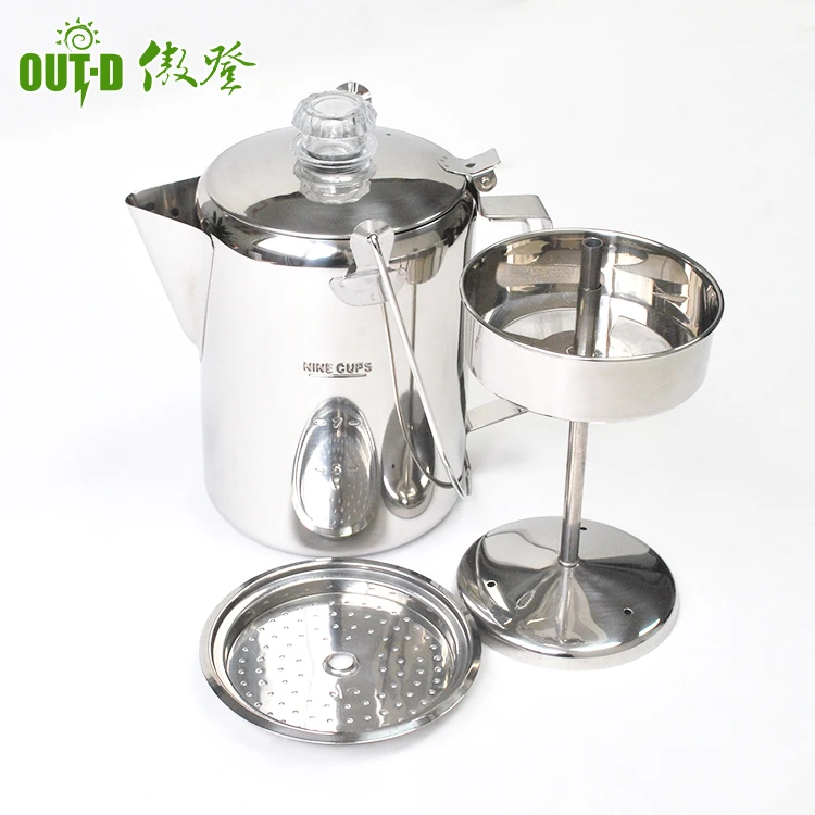 Hanging handle stainless steel 9 cup percolator coffee pot suitable for open fire