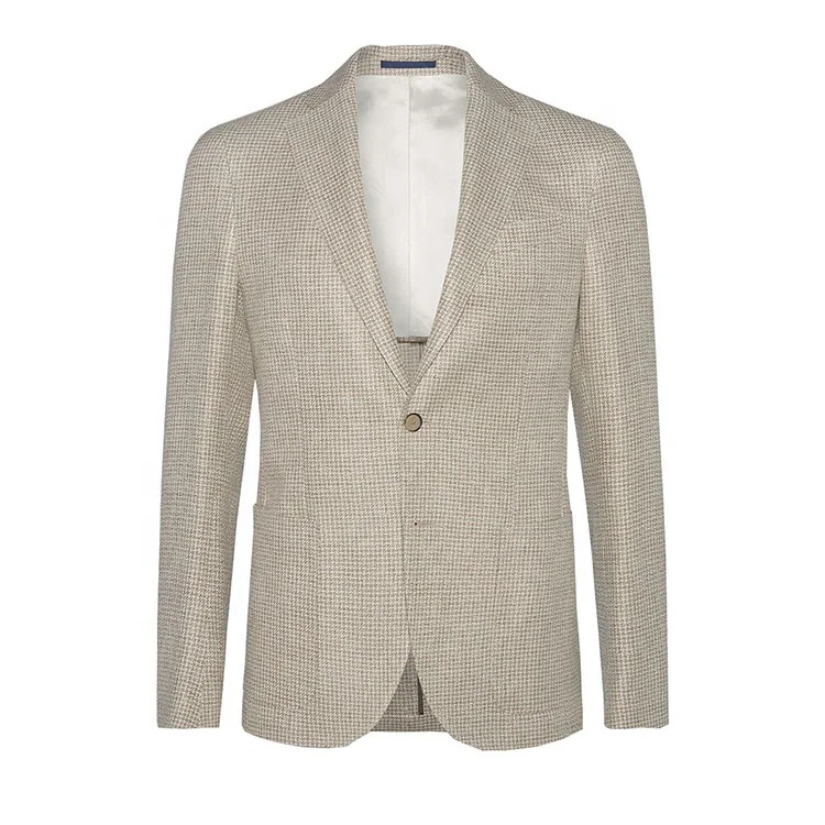 Casual OEM slim coarse fabric 2 buttons patch pockets jacket half lining linen suit summer blazer for men