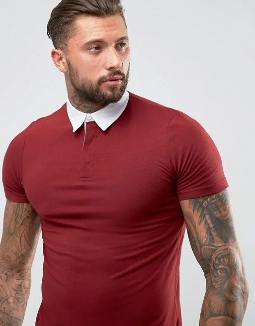 
OEM fashion Short Sleeve Cotton Slim Fit Red Curve Hem Polo Shirt For Men 