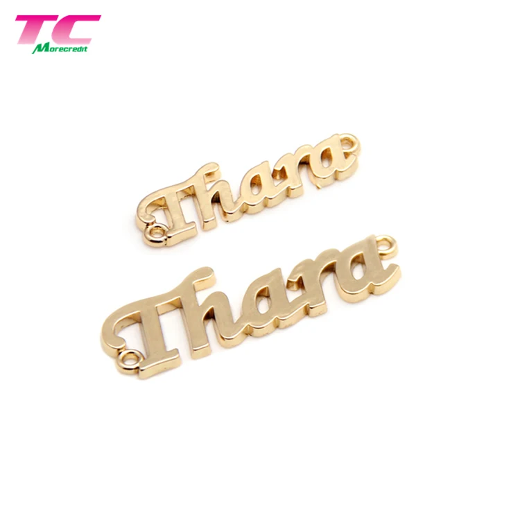 Hollow Design Shiny Gold Metal Letter Name Logo Label For Abaya
