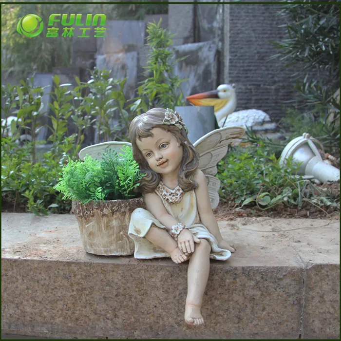 resin garden ornament fairy statue orchid flower pot
