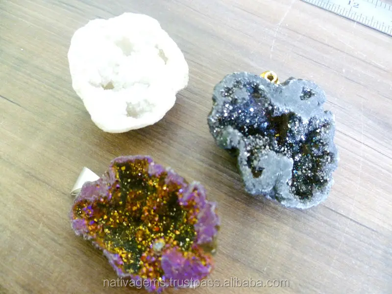 MOROCCAN COATED GEODE DRUZY PENDANT Unisex Number Pattern Stone Pendant Children Jewelry Crystals Agate Jade Main Materials Gift
