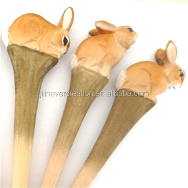 hand carving animal shape wood rabbit pen