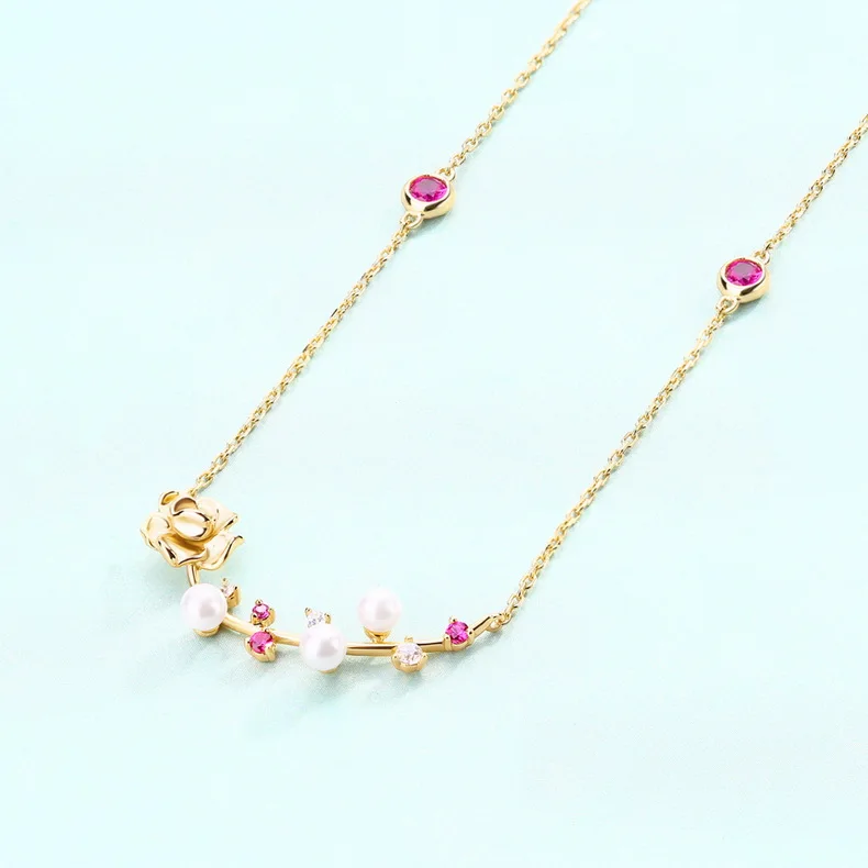Girlfriend Jewelry Rose Shape Flower 925 Silver Necklace Gift, Dainty Pearl Cross Chain Pendant Necklaces