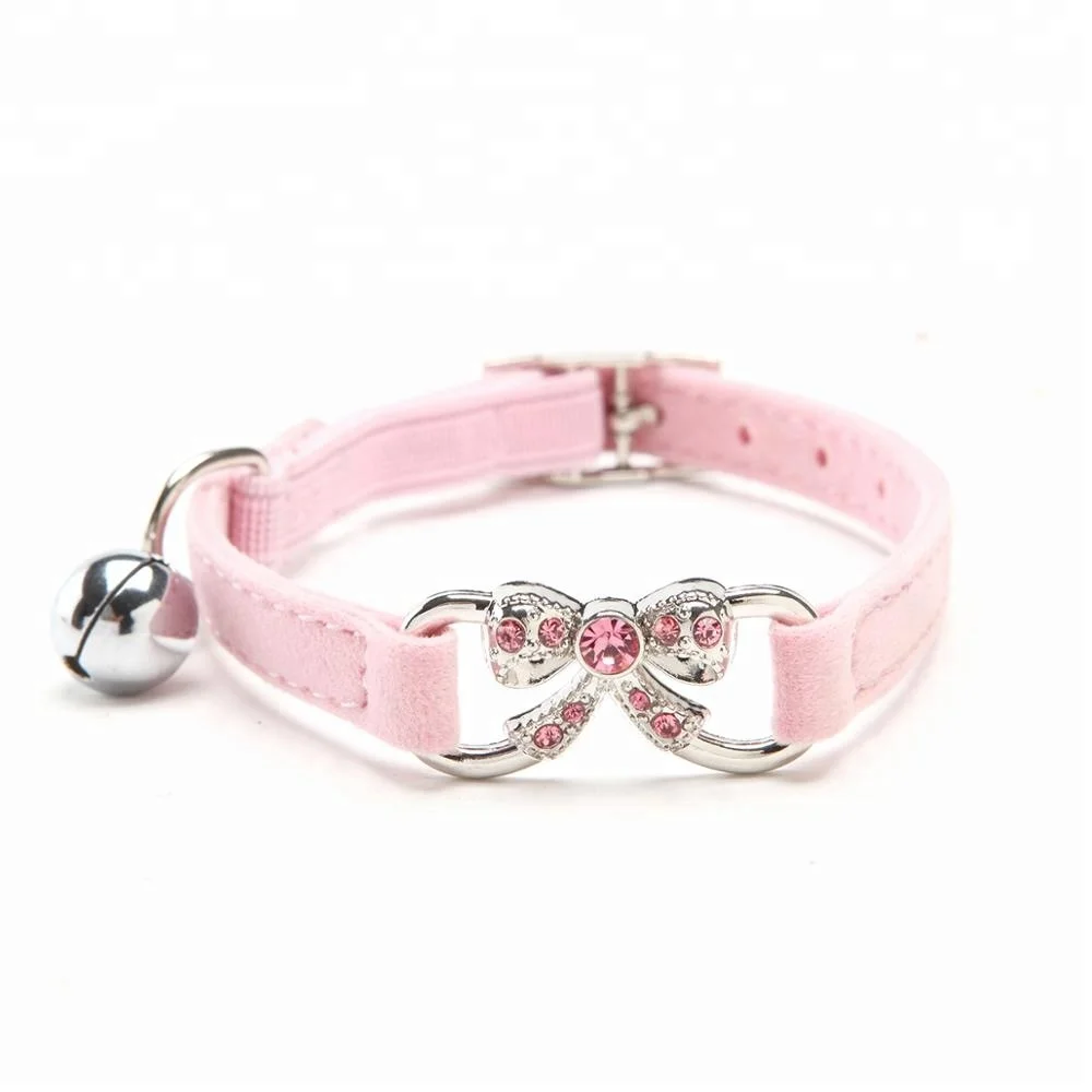 Hot Sale Soft Flocking Velvet Crystal Elastic Belt Rhinestone Cat Bow Tie Collar With Bell