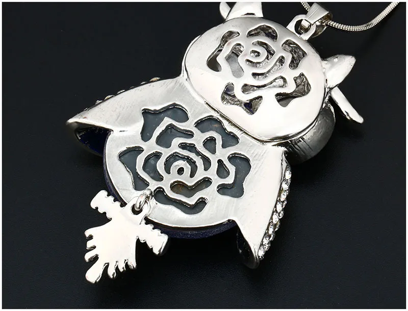 Antique Owl Glass Necklace Crystal Pendant Necklace Long Chain Sweater Necklace Women Jewelry