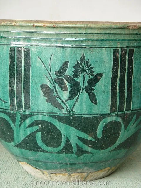 Chinese Antique Old Green Glazed Pottery Pot