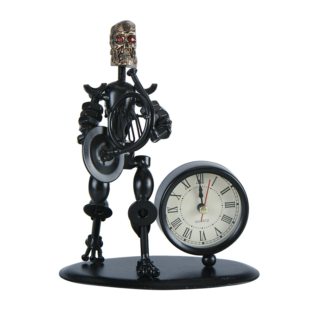 
Creative Gift Round skeleton Ironman Clock Music Crafts Metal Art Mini Alarm Clock For Gift 