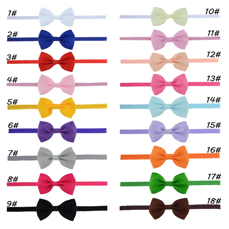 18 colors stock wholesale solid color grosgrain ribbon bow ,children elastic band small hair bow for decoration
