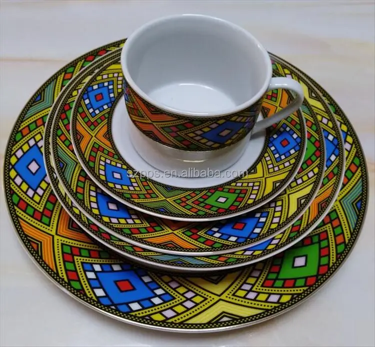 Hot sale 20pcs dinner set Ethiopian and Eritrean art dinnerware set Road deisgn