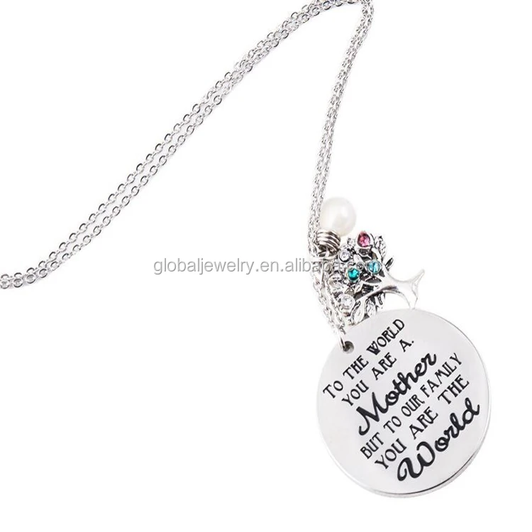 
My Family Tree Charms Necklace Crystal Necklace Mother Gifts Pendant 