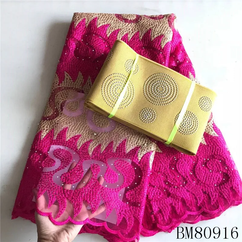 
BM80916 New African Lace Fabric with aso oke a sset Fabrics High Quality French Tulle Lace Fabric For Wedding Lace 