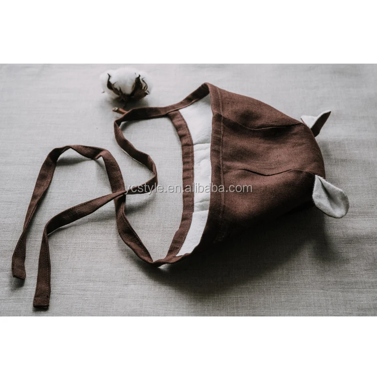 boutique baby bonnet in good quality linen dusty dark violet bonnet for baby caps