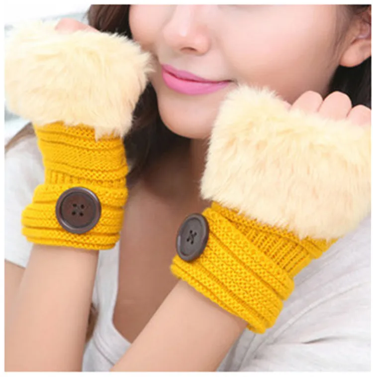 
Factory price faux fur fingerless warm knitted gloves for women 