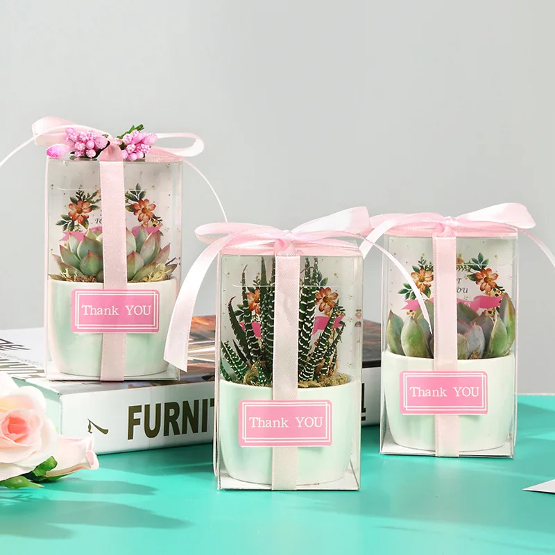 Wedding Favor Clear PVC Packaging Box Transparent PET Plastic Box With Ribbon