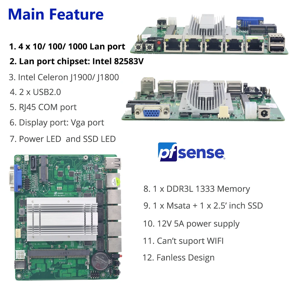 LGA 1170 4 ядра J1900 Мини ПК 4 nic брандмауэр материнская плата безвентиляторный охлаждения fin плата контроллера сетевого