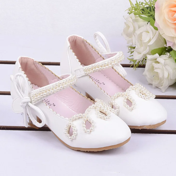 
YY10260S Latest design high heel solid color pearl decoration princess shoes kids children 