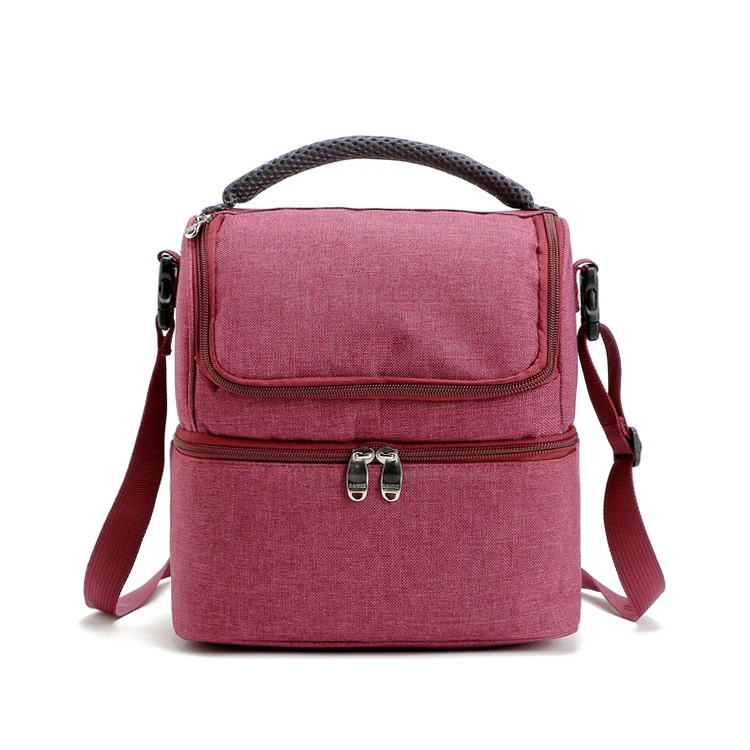 Adult Large Double Deck Lunch Box Insulated Lunch Bag Cooler Tote Bag for Men Women Food Shoulder Bag OEM Gray 3 Days 50 Pcs