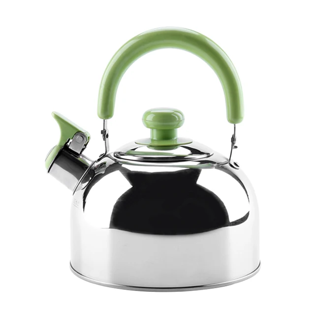 2.3L 304 stainless steel mirror surface whistling water kettle with green bakelite handle