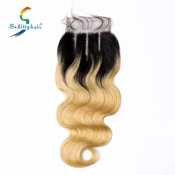 Wholesale Virgin Human Hair Body Wave 4*4 Top lace Closure Color 1b/pink
