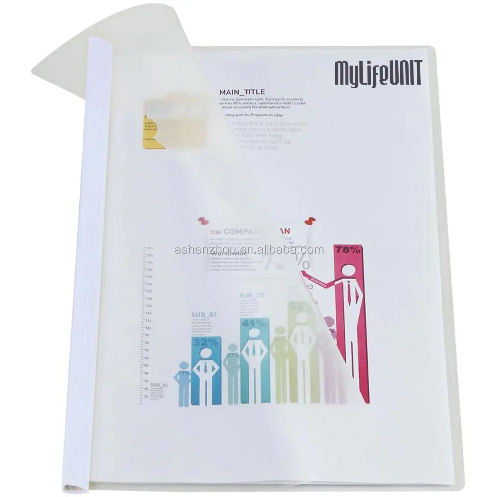 Best quality custom size waterproof decorative report cover PVC spine bar plastic sliding binder file