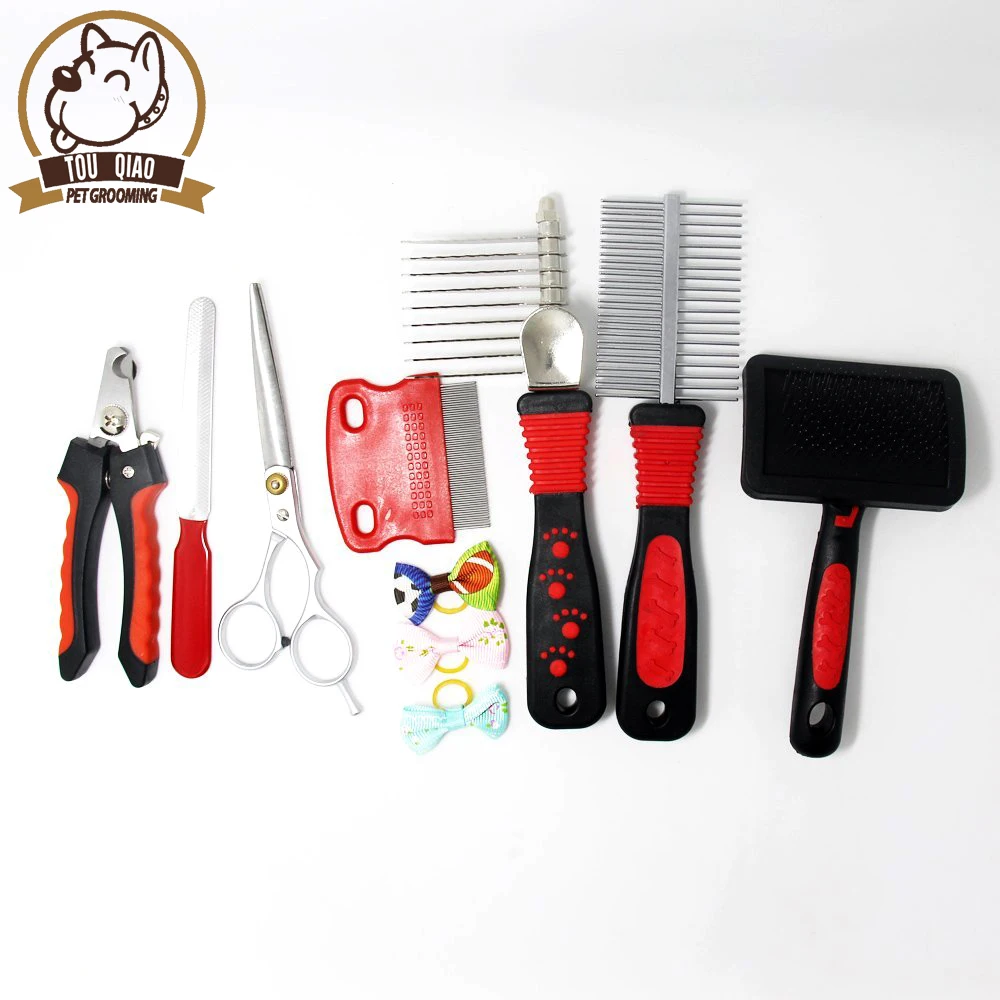 7-Piece Home Pet Grooming Kit with Double-Sided Brush,Flea Comb,Nail Trimmer,Undercoat Rake,Massage Mitt