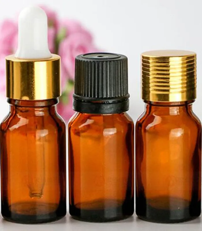 
10ml amber glass essential oil bottle with euro plastic dropper 