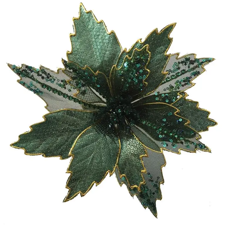 Горячая Распродажа 2019 бархатный пуансет с золотым ободом Рождественский зажим цветок